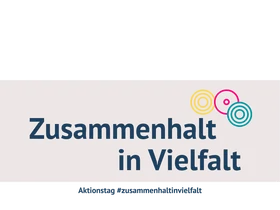 Buntes Logo und Schriftzug "Zusammenhalt in Vielfalt"